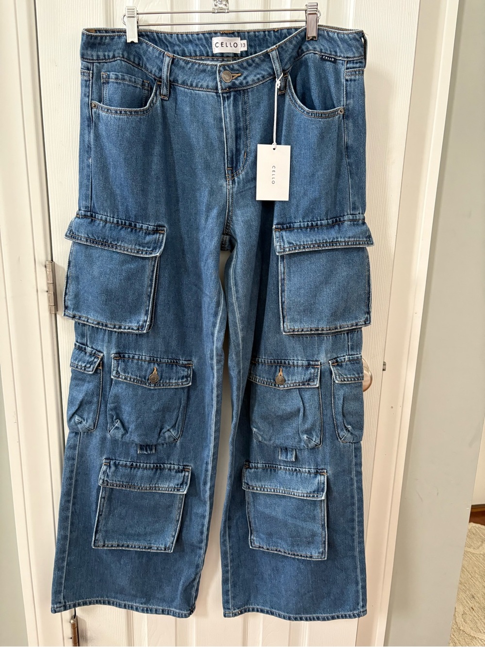 Cello Blue Denim Cargo Pants for Women
